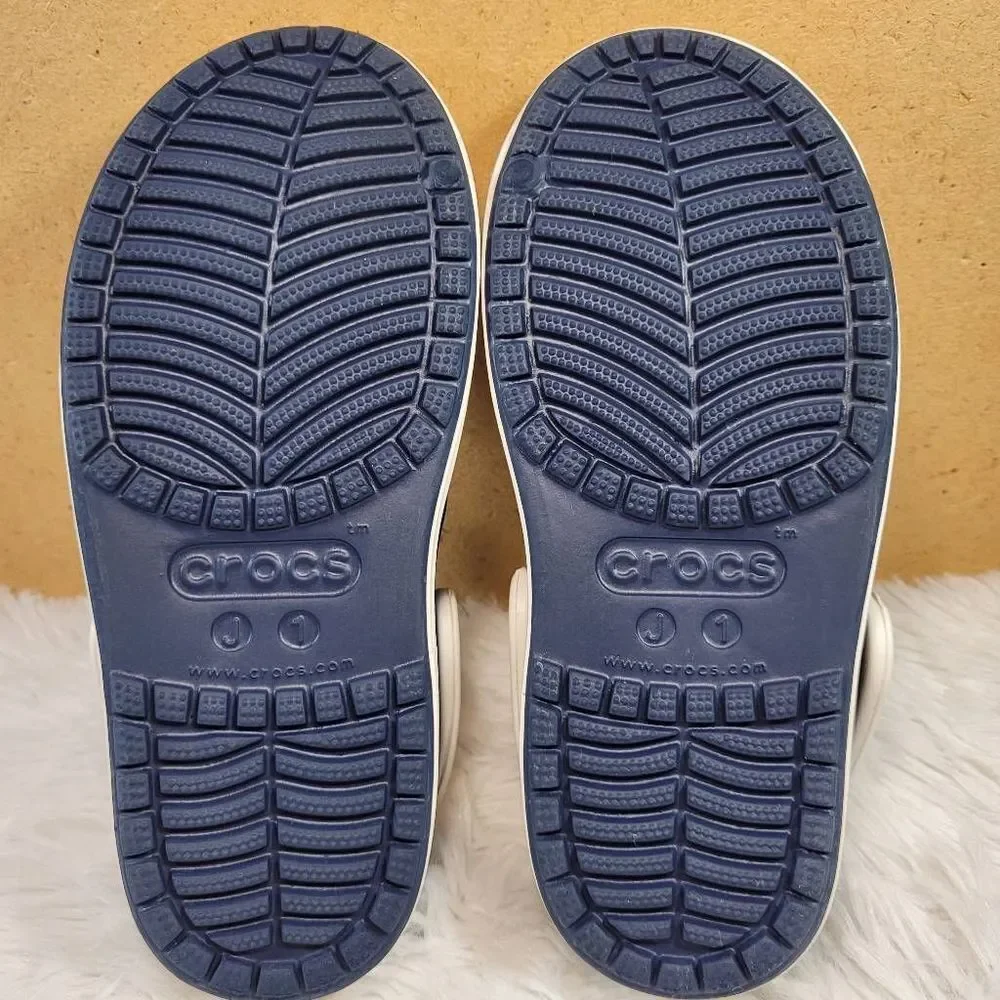 Crocs Unisex Kids Juniors Navy Blue Oyster Clogs Croslite Slip-On Shoes Size J1
